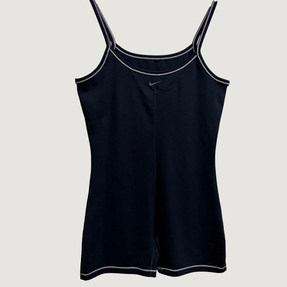 Nike One Dri-FIT Short Bodysuit Black Contrast Stitch Athletic Romper XL Sporty